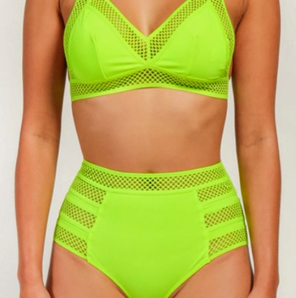 Neon Two Piece Mesh Swimsuit